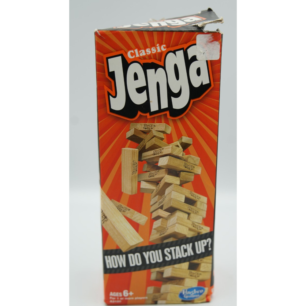 Classic Jenga – Hasbro‎ Genuine Hardwood Block Game – Used (Box Damage)